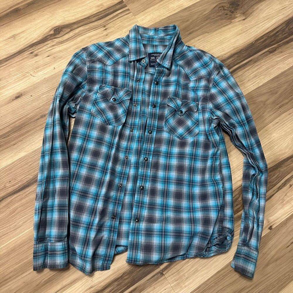 American Eagle Vintage fit snap western down plaid M shirt